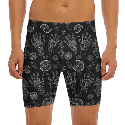 Black And White Wiccan Palmistry Print Men's Long Boxer Briefs