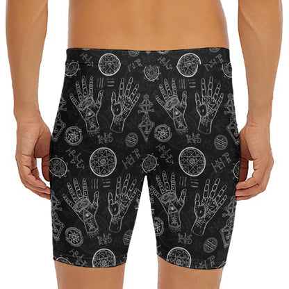 Black And White Wiccan Palmistry Print Men's Long Boxer Briefs