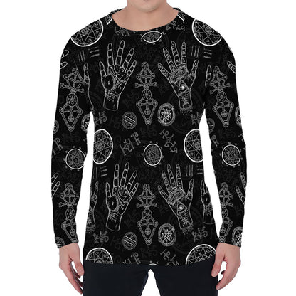 Black And White Wiccan Palmistry Print Men's Long Sleeve T-Shirt