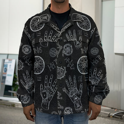 Black And White Wiccan Palmistry Print Men's Shirt Jacket