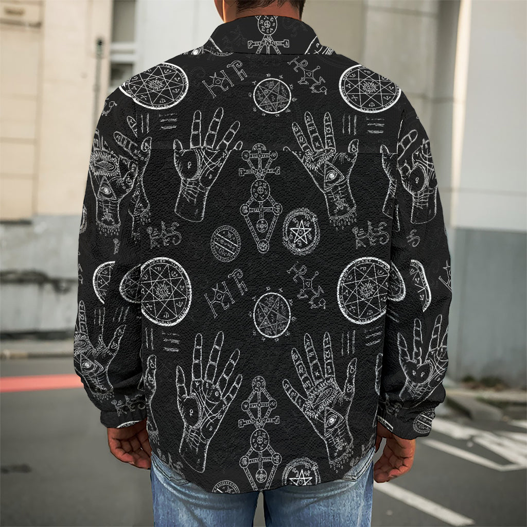 Black And White Wiccan Palmistry Print Men's Shirt Jacket
