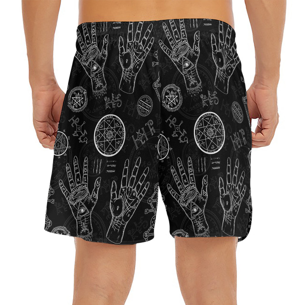 Black And White Wiccan Palmistry Print Men's Split Running Shorts