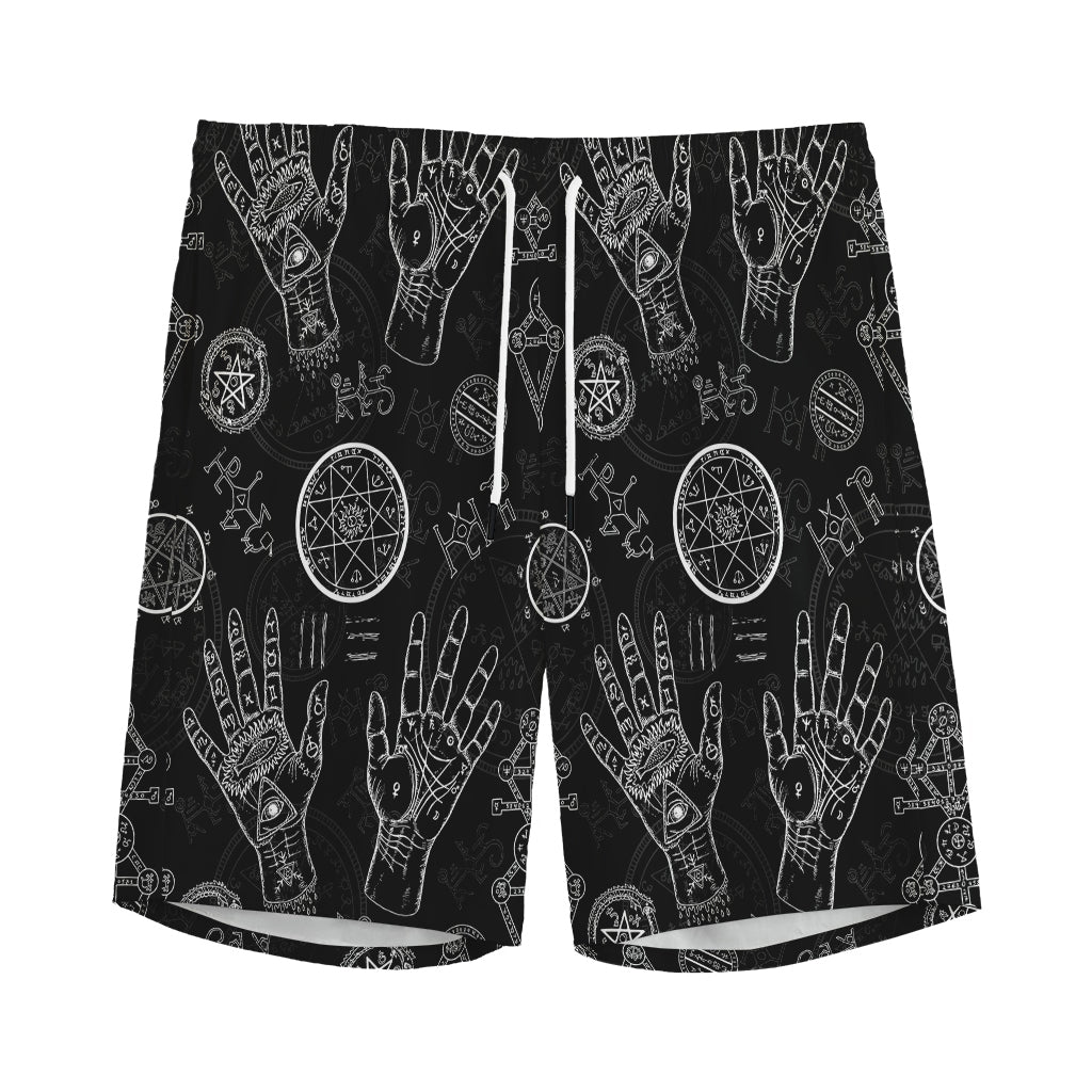 Black And White Wiccan Palmistry Print Men's Sports Shorts