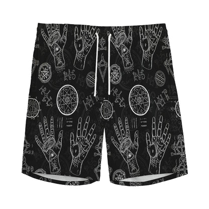 Black And White Wiccan Palmistry Print Men's Sports Shorts