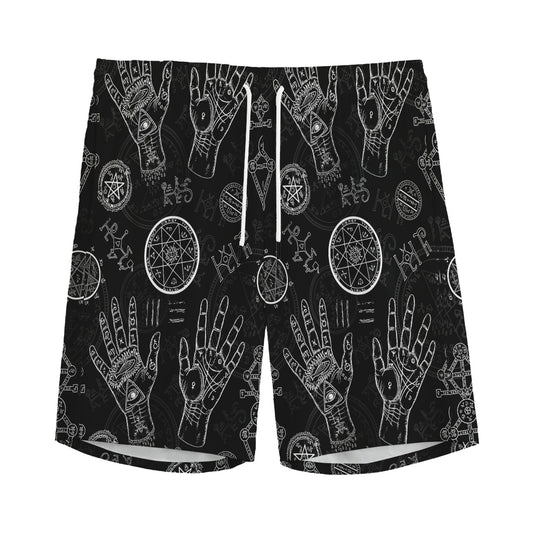 Black And White Wiccan Palmistry Print Men's Sports Shorts