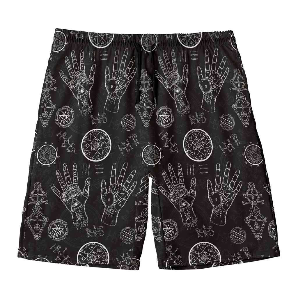 Black And White Wiccan Palmistry Print Men's Swim Trunks
