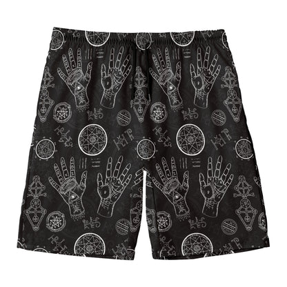 Black And White Wiccan Palmistry Print Men's Swim Trunks