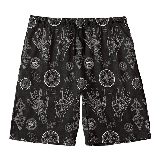 Black And White Wiccan Palmistry Print Men's Swim Trunks