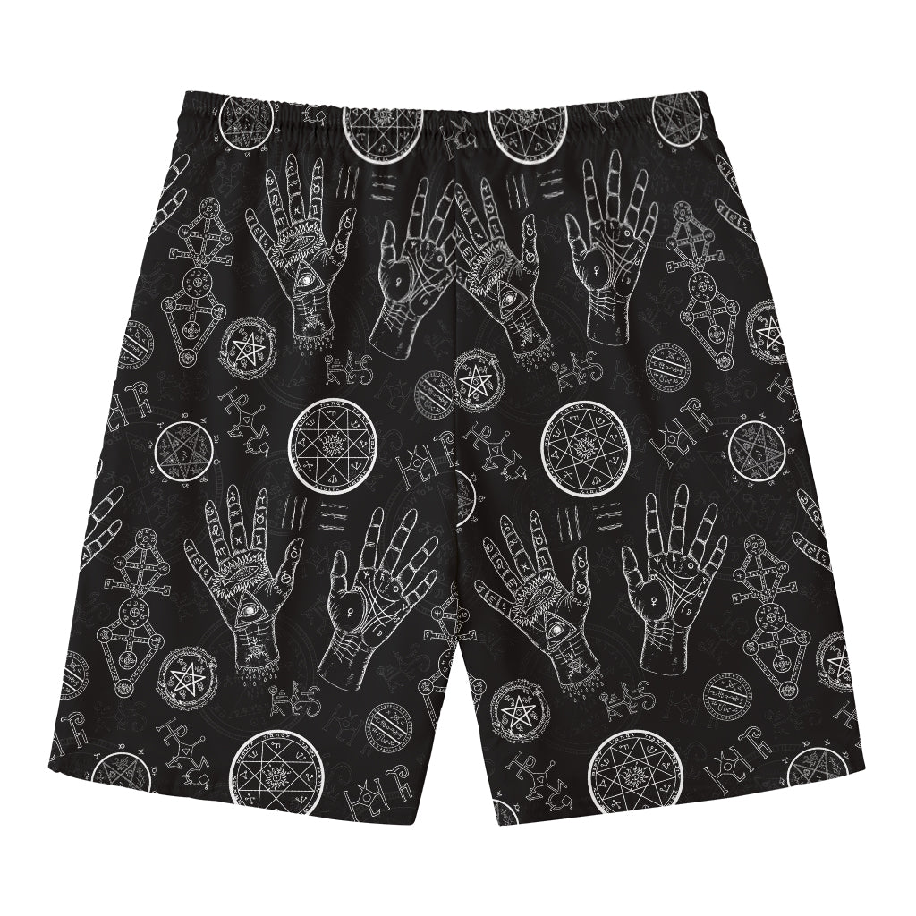 Black And White Wiccan Palmistry Print Men's Swim Trunks