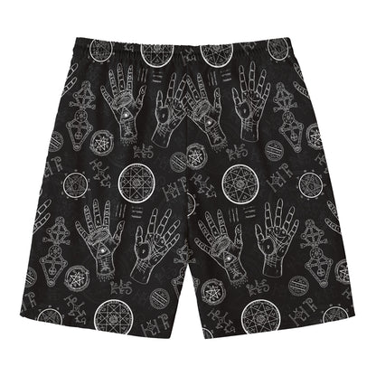 Black And White Wiccan Palmistry Print Men's Swim Trunks