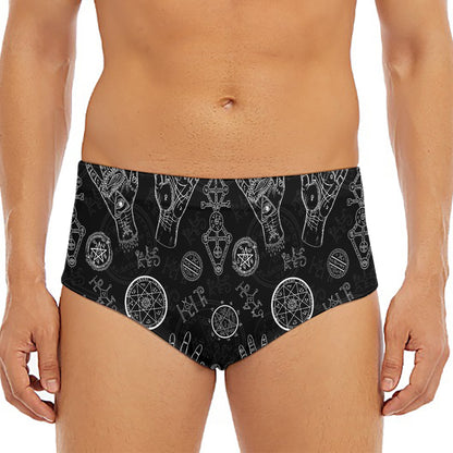 Black And White Wiccan Palmistry Print Men's Triangle Swim Briefs