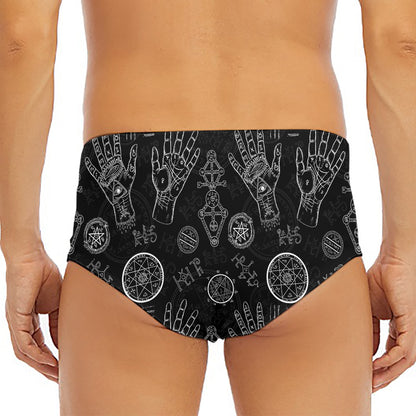 Black And White Wiccan Palmistry Print Men's Triangle Swim Briefs