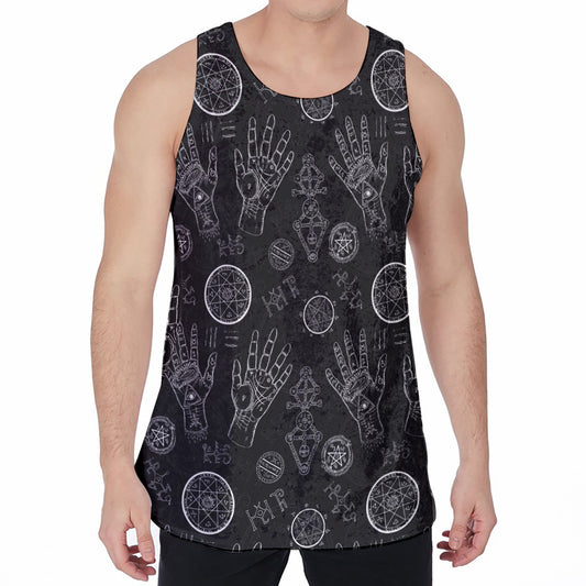 Black And White Wiccan Palmistry Print Men's Velvet Tank Top