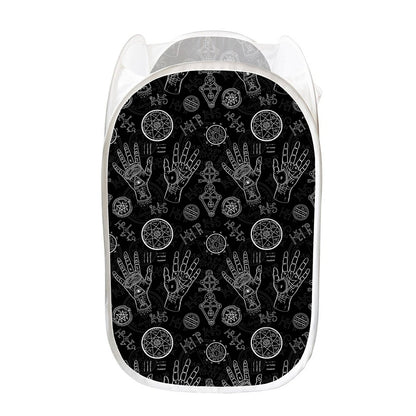 Black And White Wiccan Palmistry Print Mesh Laundry Hamper