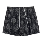Black And White Wiccan Palmistry Print Mesh Shorts