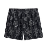 Black And White Wiccan Palmistry Print Mesh Shorts
