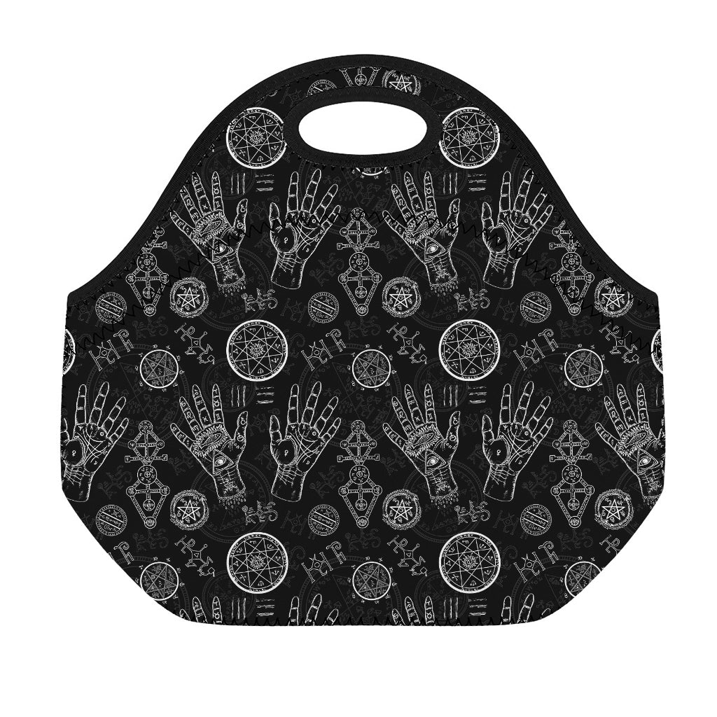 Black And White Wiccan Palmistry Print Neoprene Lunch Bag