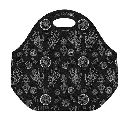 Black And White Wiccan Palmistry Print Neoprene Lunch Bag