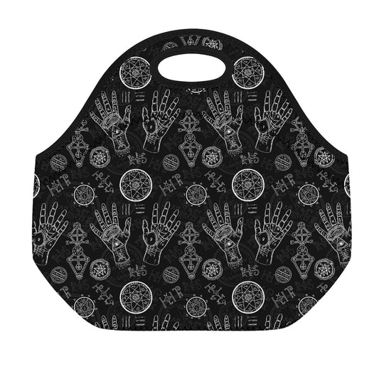 Black And White Wiccan Palmistry Print Neoprene Lunch Bag