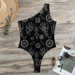 Black And White Wiccan Palmistry Print One Shoulder Bodysuit