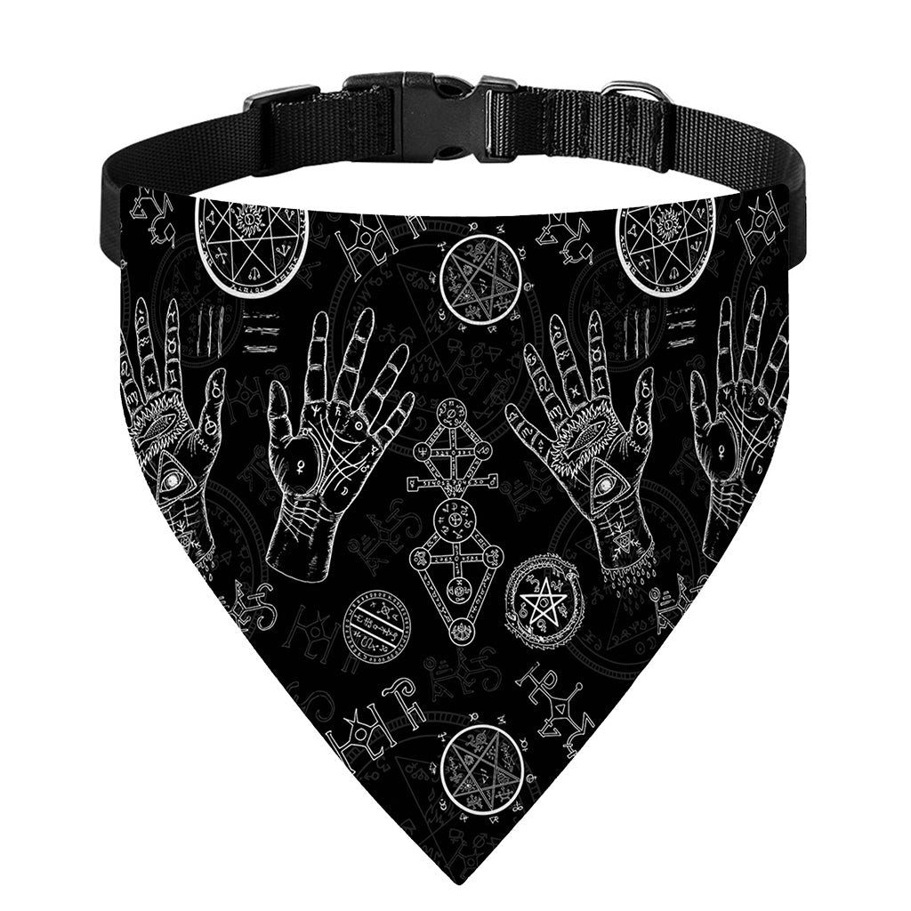 Black And White Wiccan Palmistry Print Over The Collar Dog Bandana