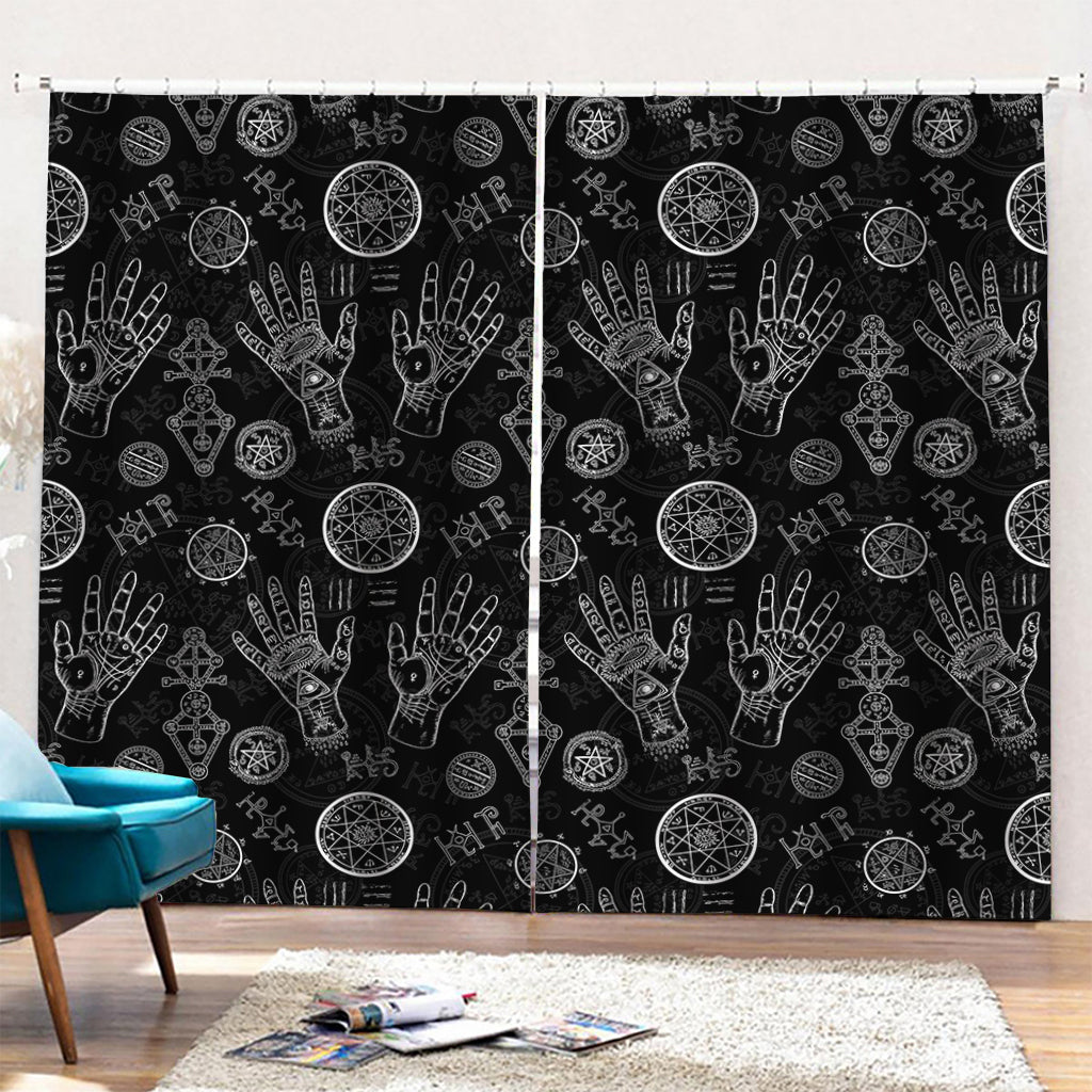 Black And White Wiccan Palmistry Print Pencil Pleat Curtains