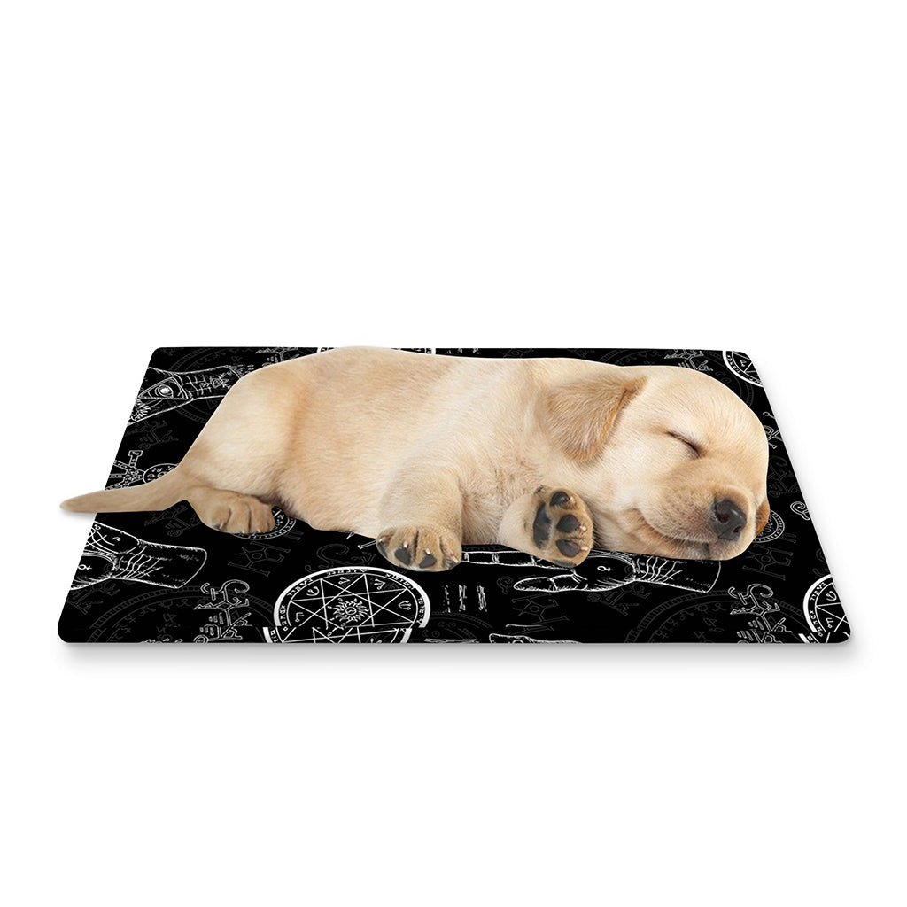 Black And White Wiccan Palmistry Print Pet Cooling Mat Cover