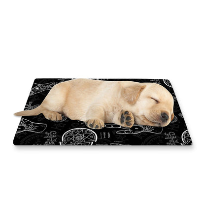 Black And White Wiccan Palmistry Print Pet Cooling Mat Cover