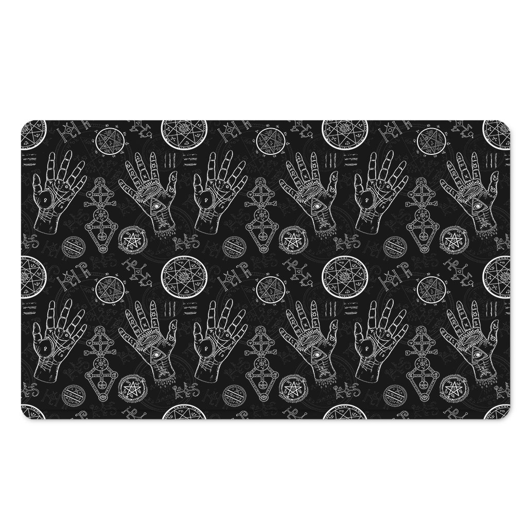 Black And White Wiccan Palmistry Print Polyester Doormat