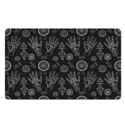 Black And White Wiccan Palmistry Print Polyester Doormat