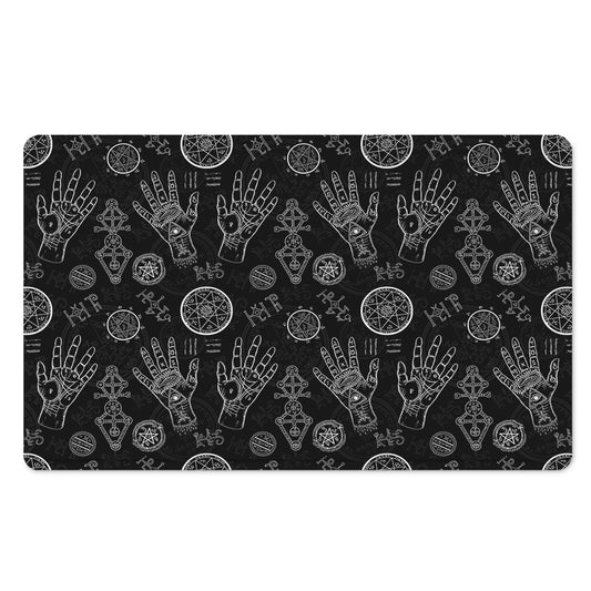 Black And White Wiccan Palmistry Print Polyester Doormat