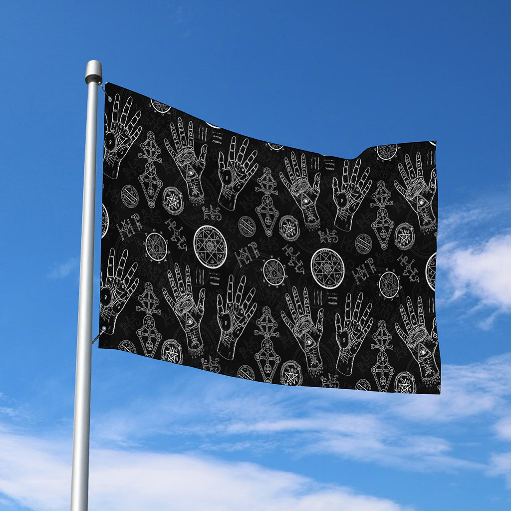 Black And White Wiccan Palmistry Print Polyester Flag
