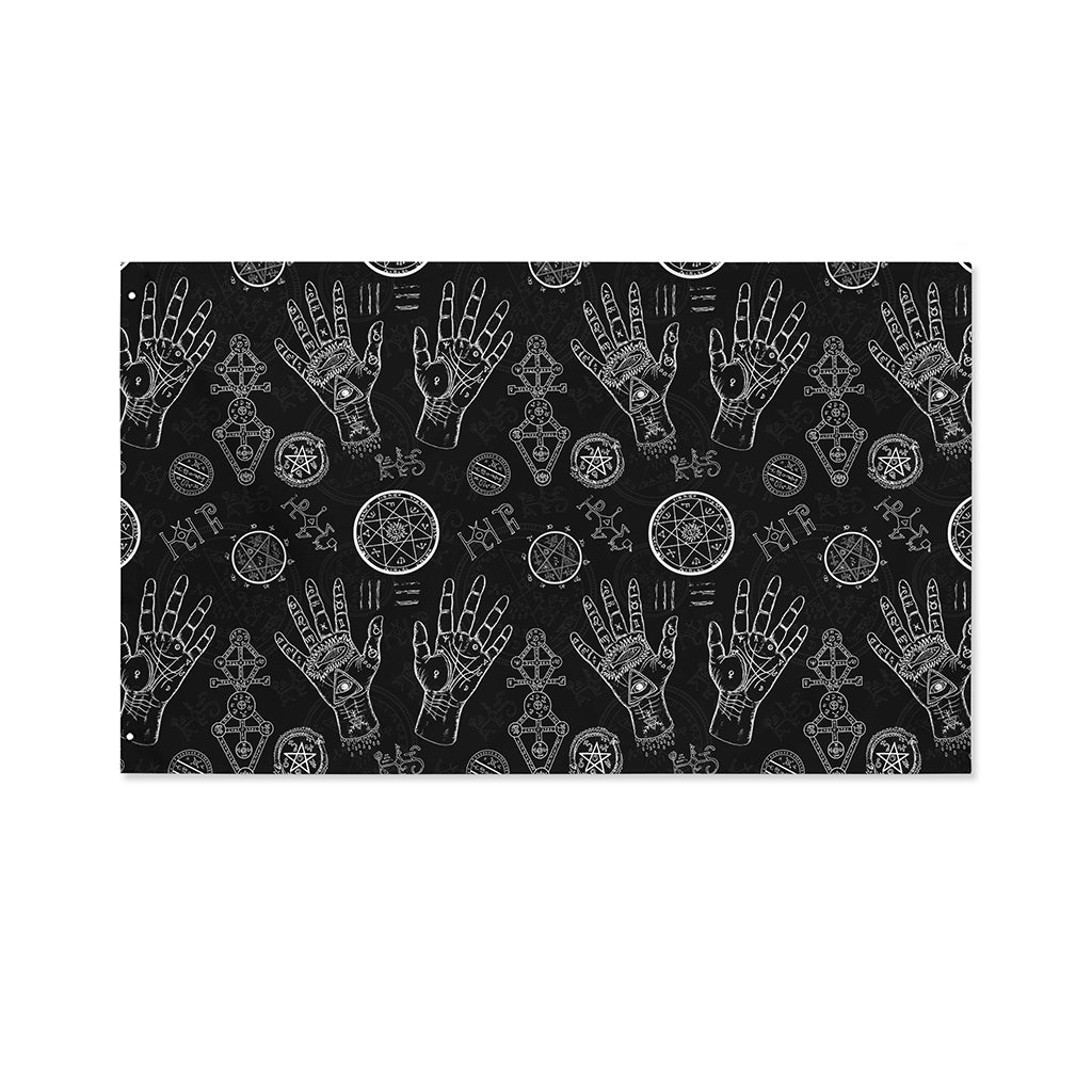 Black And White Wiccan Palmistry Print Polyester Flag