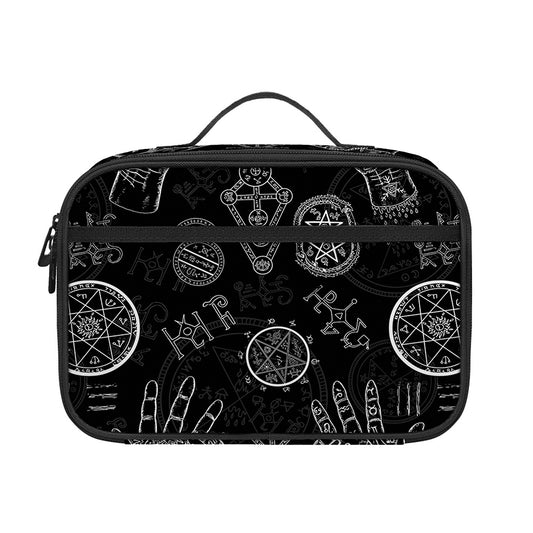 Black And White Wiccan Palmistry Print Portable Lunch Bag