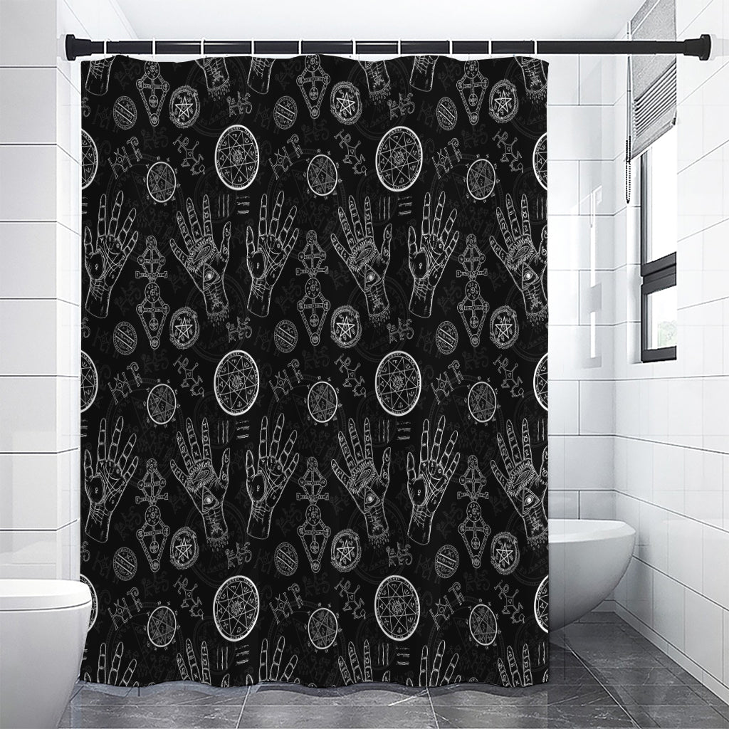 Black And White Wiccan Palmistry Print Premium Shower Curtain
