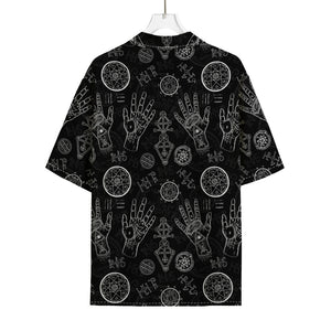 Black And White Wiccan Palmistry Print Rayon Hawaiian Shirt