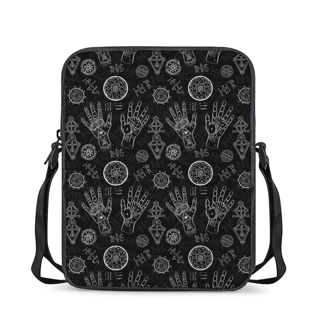 Black And White Wiccan Palmistry Print Rectangular Crossbody Bag