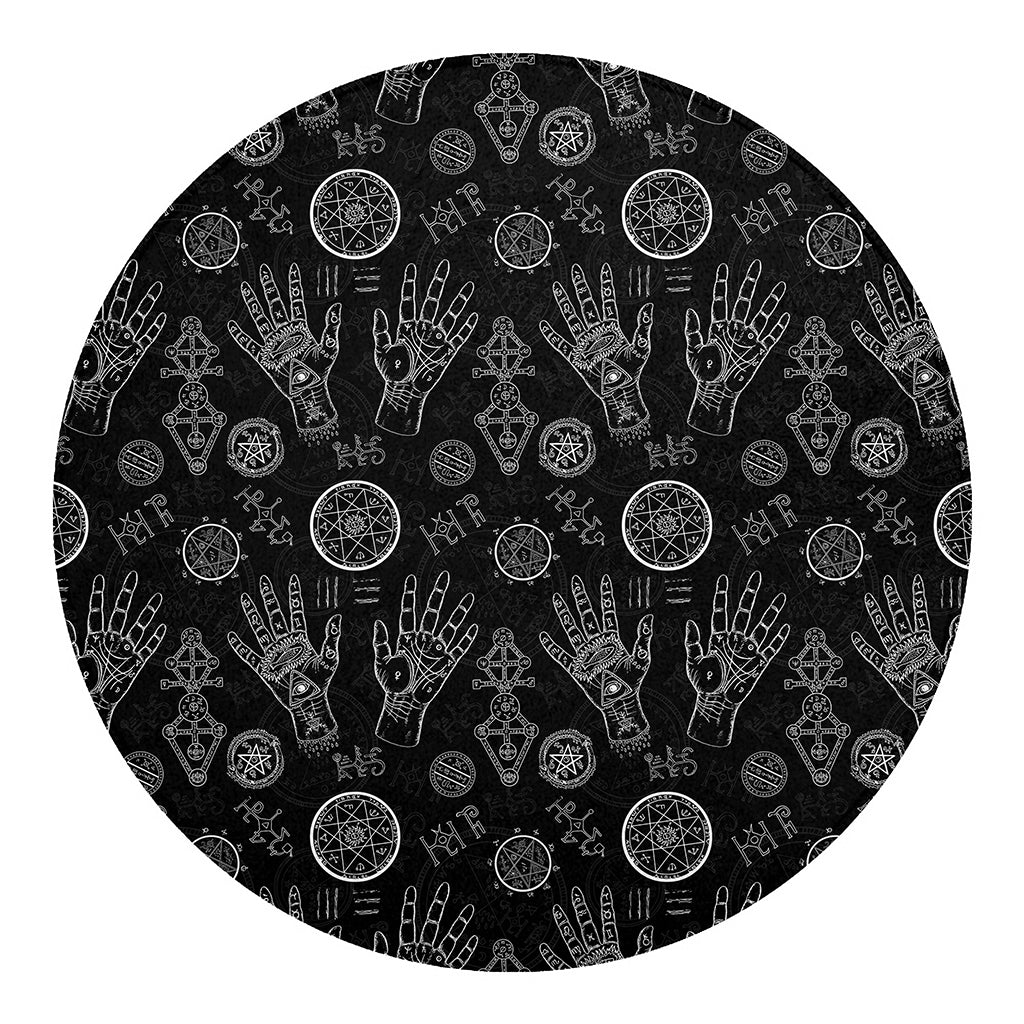 Black And White Wiccan Palmistry Print Round Blanket