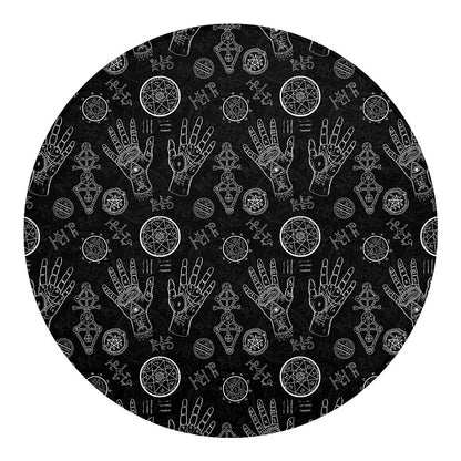 Black And White Wiccan Palmistry Print Round Blanket