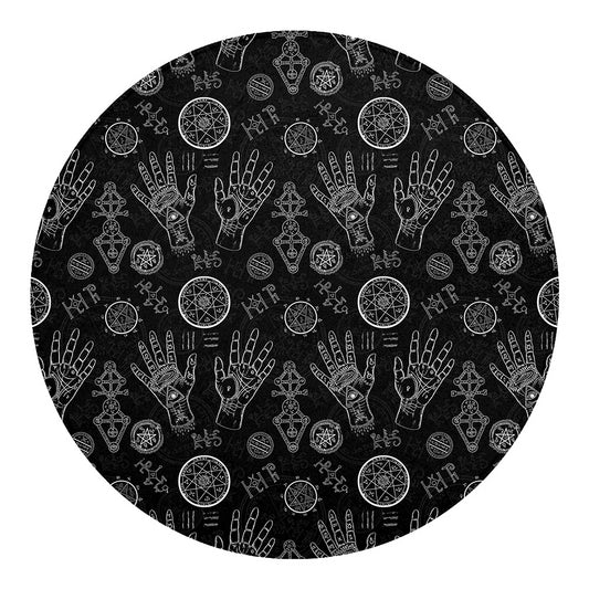 Black And White Wiccan Palmistry Print Round Blanket