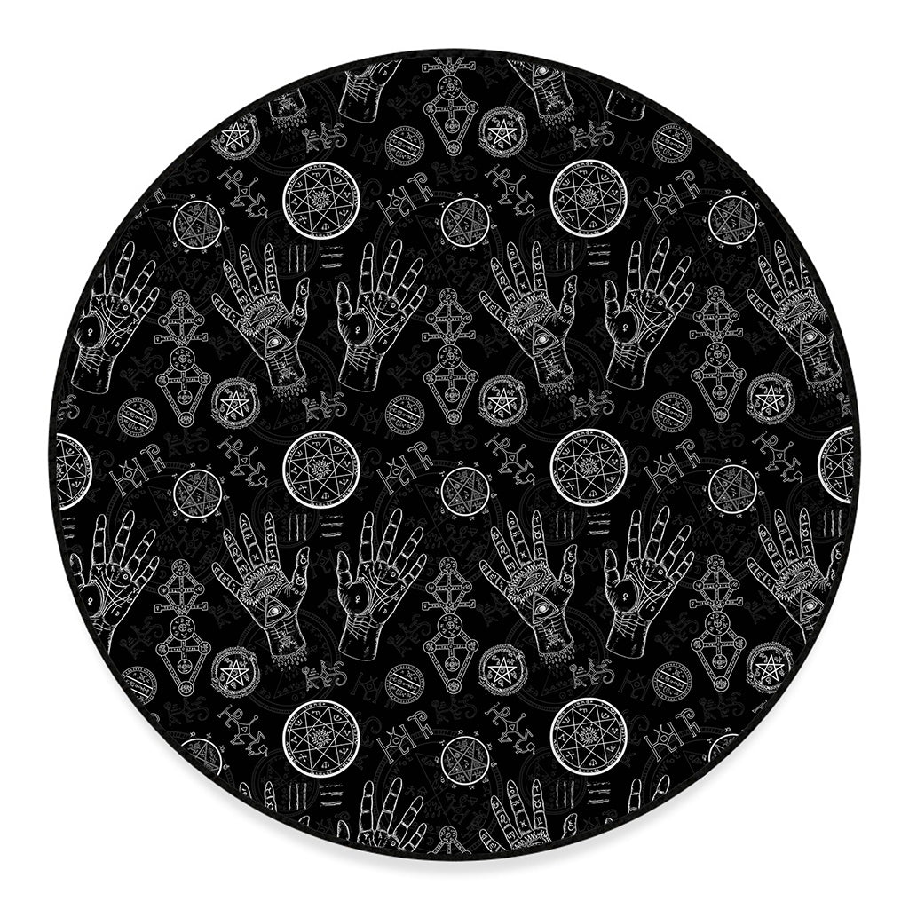 Black And White Wiccan Palmistry Print Round Floor Mat