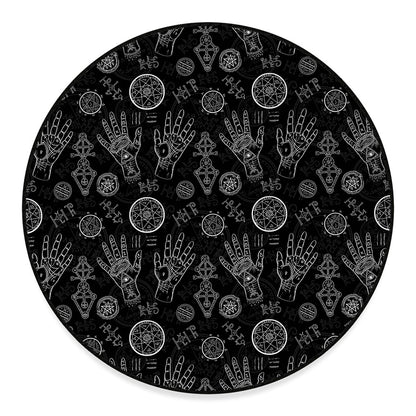 Black And White Wiccan Palmistry Print Round Floor Mat
