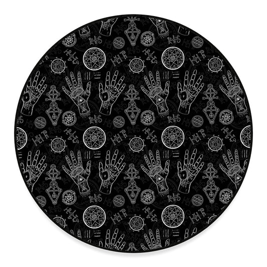 Black And White Wiccan Palmistry Print Round Floor Mat