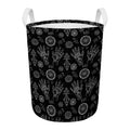 Black And White Wiccan Palmistry Print Round Laundry Basket