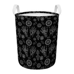 Black And White Wiccan Palmistry Print Round Laundry Basket