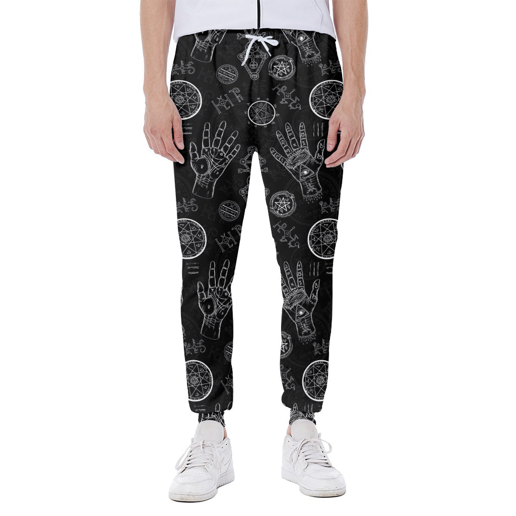 Black And White Wiccan Palmistry Print Scuba Joggers