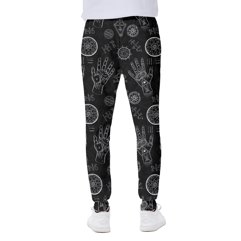 Black And White Wiccan Palmistry Print Scuba Joggers