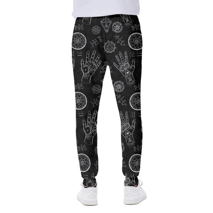 Black And White Wiccan Palmistry Print Scuba Joggers