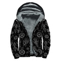 Black And White Wiccan Palmistry Print Sherpa Lined Zip Up Hoodie