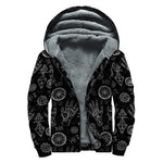 Black And White Wiccan Palmistry Print Sherpa Lined Zip Up Hoodie